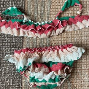 Montce Kids Ruffle Bikini in Pink, Green & Cream